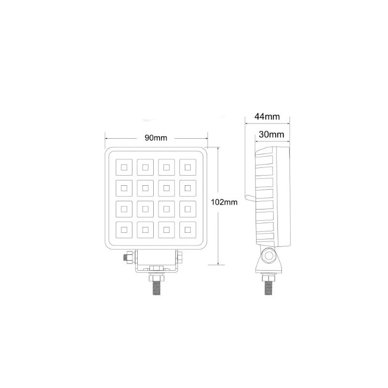 FOCO DE TRABAJO CUADRADO 16 LED CON INTERRUPTOR